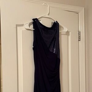 Chic One Shoulder Navy Dress with Sequins